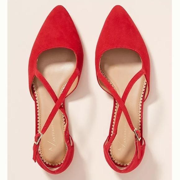 Anthropologie Shoes - Anthropology Carolina Cross-strap Flats in red